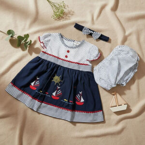 New Baby Girl Dress Set with matching headband underwear size 6 to 9 months